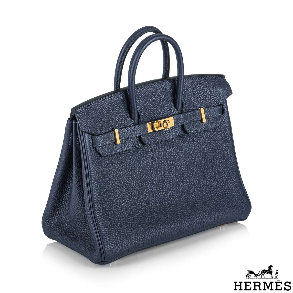 Kelly 25 Bleu Nuit in Togo Leather with Gold Hardware